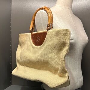 Tommy Bahama Cream Tote Bag with Bamboo Handles